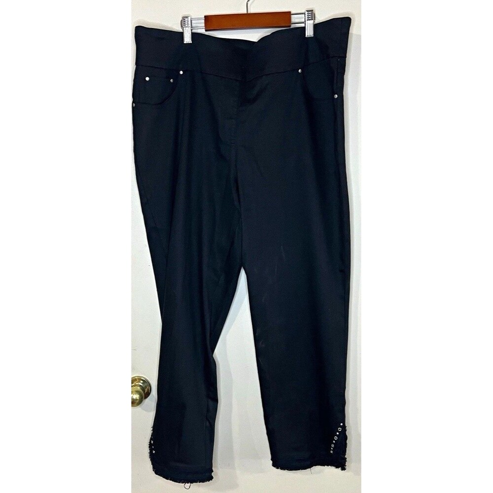 Ruby Rd. Womens Black Ankle Pants Sz 18 Grommets Frayed Hem Stretch